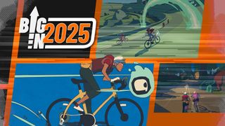 Big in 2025 montage for Wheel World, showing a character speeding forwards on a bicycle, with screenshots showing more cycling