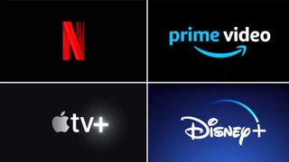 Best streaming services: a picture of the Netflix logo, the Disney Plus logo, the Prime logo, and the Apple TV Plus logo. 